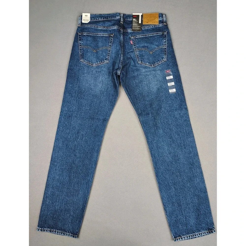 Levis Premium 502 Big E Men 36x34 Blue Dark Wash Taper Leg Stretch Classic NWT